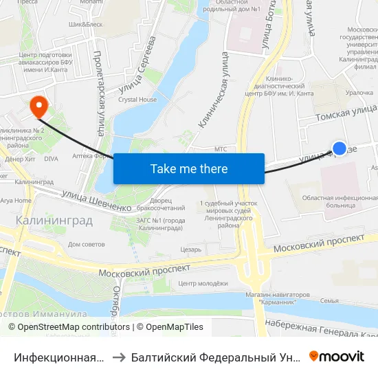 Инфекционная Больница (В Центр) to Балтийский Федеральный Университет Имени Иммануила Канта map