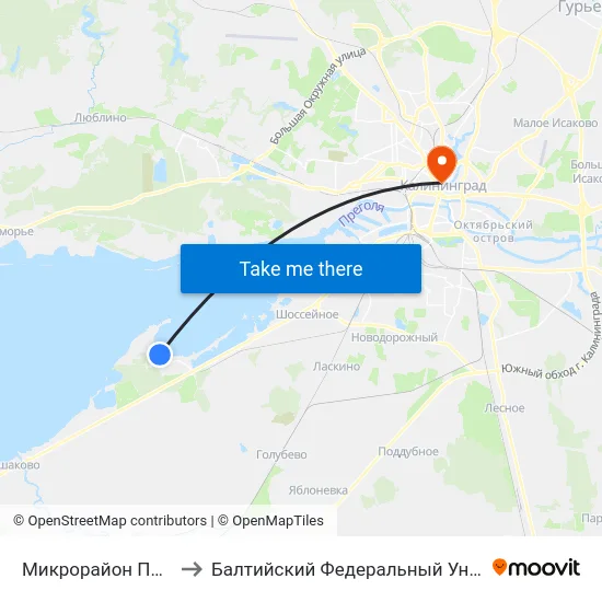 Микрорайон Прибрежный (В Центр) to Балтийский Федеральный Университет Имени Иммануила Канта map