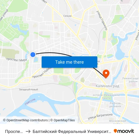 Проспект Мира to Балтийский Федеральный Университет Имени Иммануила Канта map