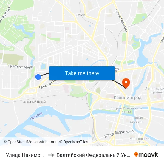 Улица Нахимова (На Ул. Энгельса) to Балтийский Федеральный Университет Имени Иммануила Канта map