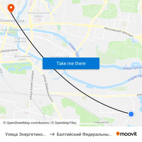 Улица Энергетиков (По Требованию, Из Центра) to Балтийский Федеральный Университет Имени Иммануила Канта map
