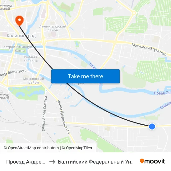 Проезд Андреевский (Из Центра) to Балтийский Федеральный Университет Имени Иммануила Канта map