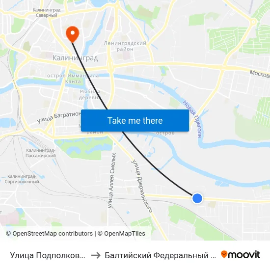 Улица Подполковника Емельянова (В Центр) to Балтийский Федеральный Университет Имени Иммануила Канта map