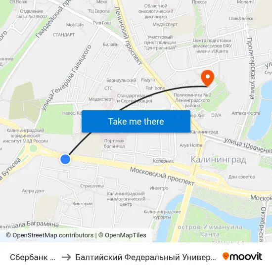 Сбербанк (Из Центра) to Балтийский Федеральный Университет Имени Иммануила Канта map