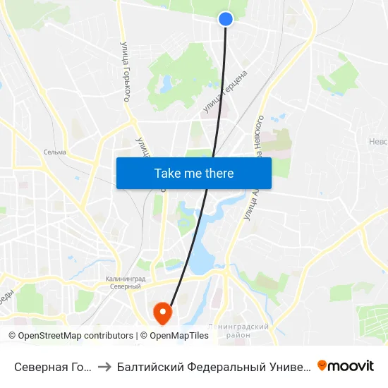 Северная Гора (Конечная) to Балтийский Федеральный Университет Имени Иммануила Канта map