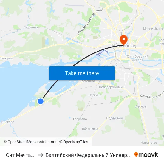 Снт Мечта (Конечная) to Балтийский Федеральный Университет Имени Иммануила Канта map