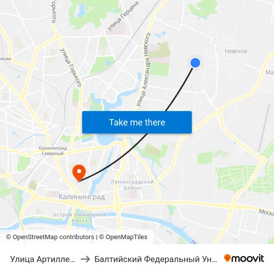 Улица Артиллерийская (Конечная) to Балтийский Федеральный Университет Имени Иммануила Канта map