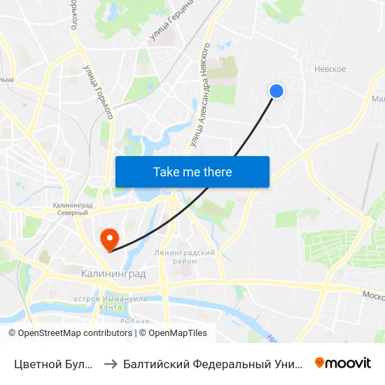 Цветной Бульвар (Из Центра) to Балтийский Федеральный Университет Имени Иммануила Канта map