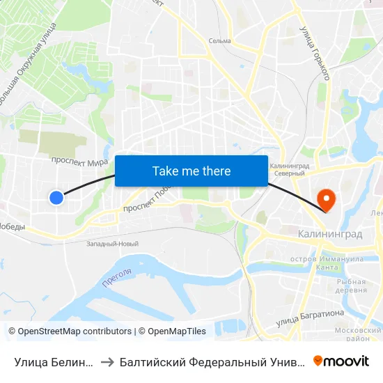 Улица Белинского (В Центр) to Балтийский Федеральный Университет Имени Иммануила Канта map