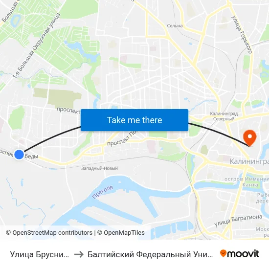 Улица Брусничная (Из Центра) to Балтийский Федеральный Университет Имени Иммануила Канта map