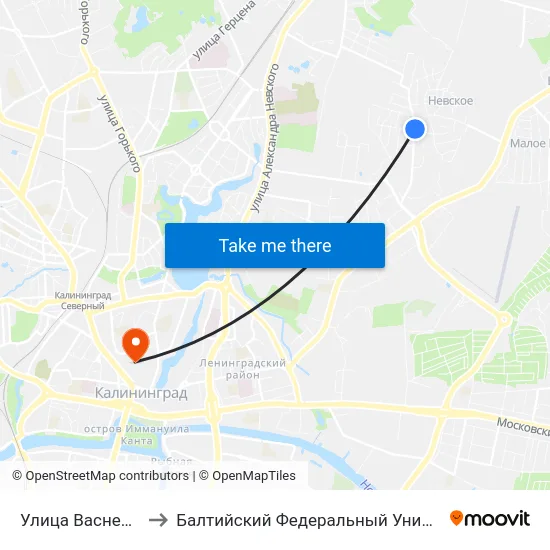 Улица Васнецова (Из Центра) to Балтийский Федеральный Университет Имени Иммануила Канта map