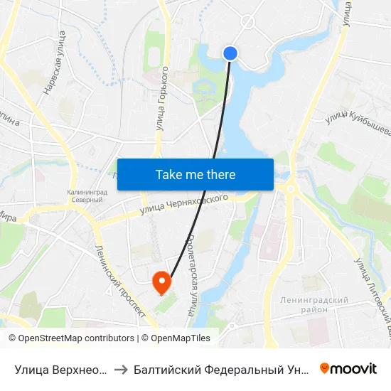 Улица Верхнеозерная (Из Центра) to Балтийский Федеральный Университет Имени Иммануила Канта map