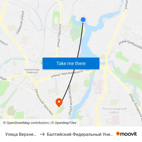 Улица Верхнеозерная (В Центр) to Балтийский Федеральный Университет Имени Иммануила Канта map