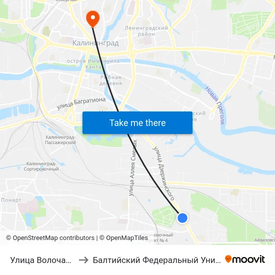 Улица Волочаевская (Из Центра) to Балтийский Федеральный Университет Имени Иммануила Канта map