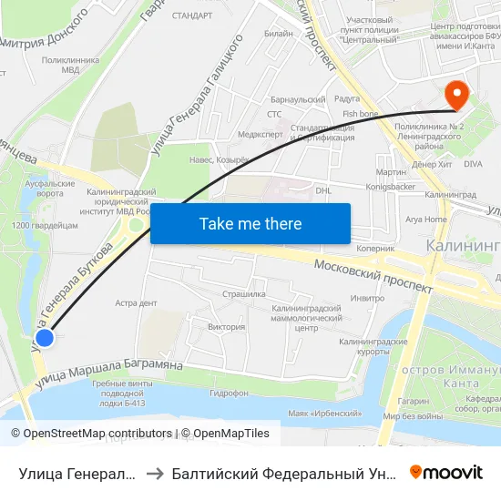 Улица Генерала Буткова (В Центр) to Балтийский Федеральный Университет Имени Иммануила Канта map