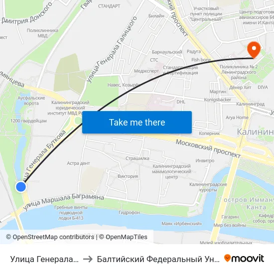Улица Генерала Буткова (Из Центра) to Балтийский Федеральный Университет Имени Иммануила Канта map
