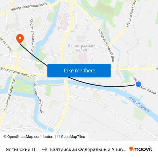 Ялтинский Пруд (Из Центра) to Балтийский Федеральный Университет Имени Иммануила Канта map
