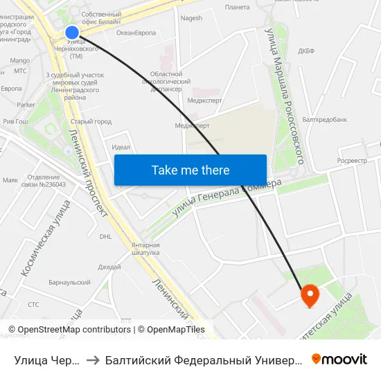 Улица Черняховского to Балтийский Федеральный Университет Имени Иммануила Канта map