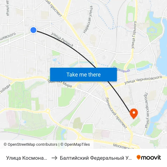 Улица Космонавта Леонова (В Центр) to Балтийский Федеральный Университет Имени Иммануила Канта map