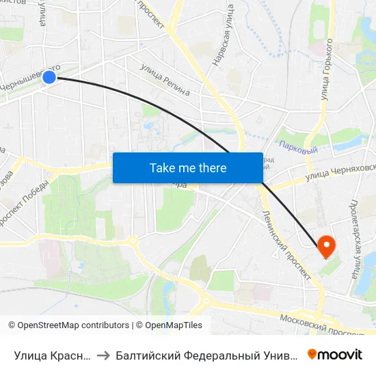 Улица Красная (Из Центра) to Балтийский Федеральный Университет Имени Иммануила Канта map