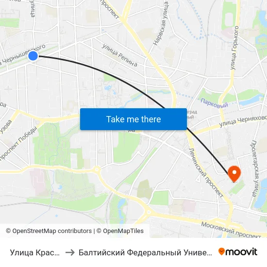 Улица Красная (В Центр) to Балтийский Федеральный Университет Имени Иммануила Канта map