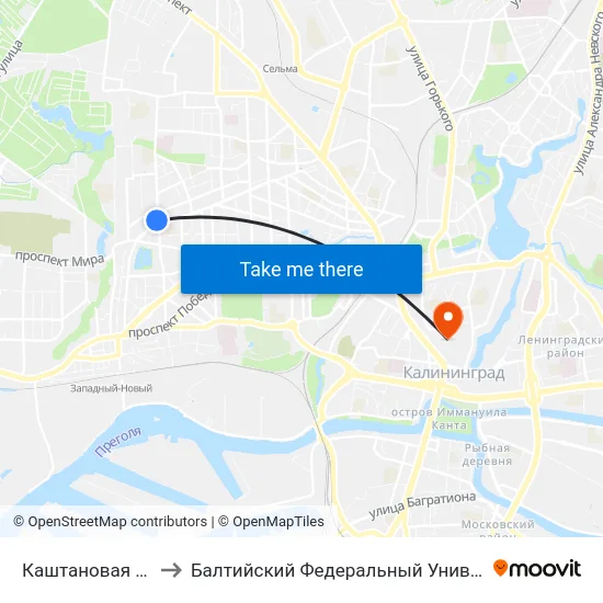 Каштановая Аллея (В Центр) to Балтийский Федеральный Университет Имени Иммануила Канта map