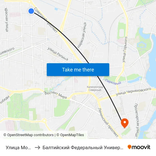 Улица Молочинского to Балтийский Федеральный Университет Имени Иммануила Канта map