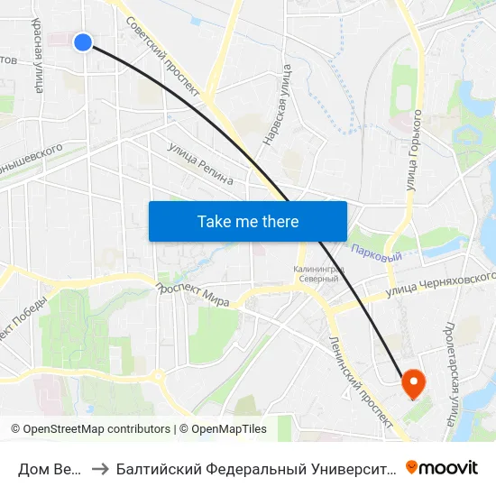 Дом Ветеранов to Балтийский Федеральный Университет Имени Иммануила Канта map