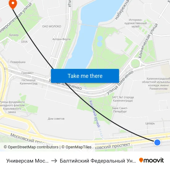 Универсам Московский (Из Центра) to Балтийский Федеральный Университет Имени Иммануила Канта map