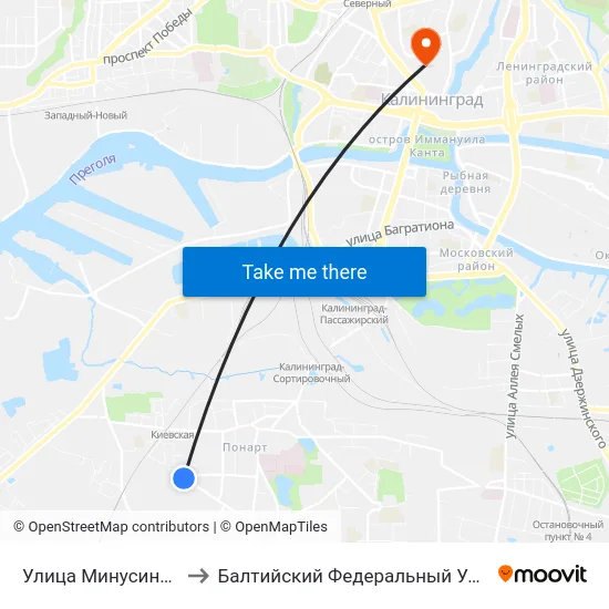 Улица Минусинская (По Требованию) to Балтийский Федеральный Университет Имени Иммануила Канта map