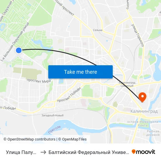 Улица Палубная (В Центр) to Балтийский Федеральный Университет Имени Иммануила Канта map