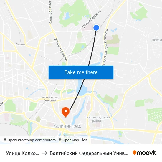 Улица Колхозная (В Центр) to Балтийский Федеральный Университет Имени Иммануила Канта map