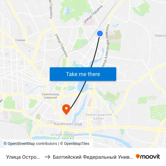 Улица Островского (В Центр) to Балтийский Федеральный Университет Имени Иммануила Канта map