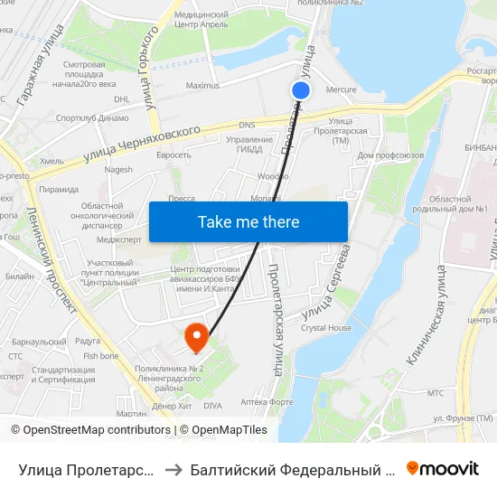 Улица Пролетарская (На Ул. Пролетарской) to Балтийский Федеральный Университет Имени Иммануила Канта map