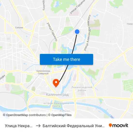 Улица Некрасова (Из Центра) to Балтийский Федеральный Университет Имени Иммануила Канта map