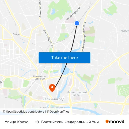 Улица Колхозная (Из Центра) to Балтийский Федеральный Университет Имени Иммануила Канта map