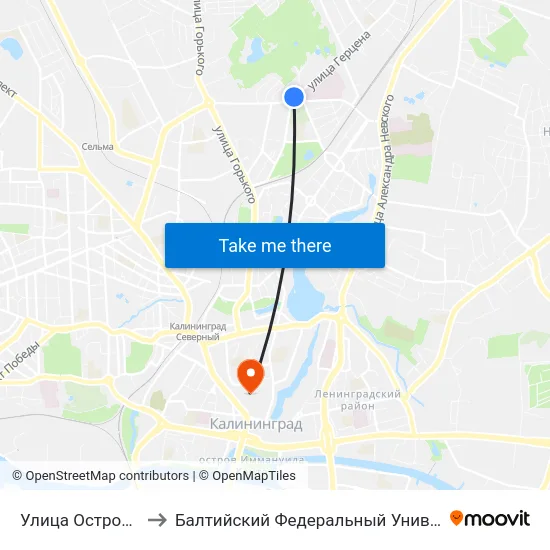 Улица Островского (В Центр) to Балтийский Федеральный Университет Имени Иммануила Канта map