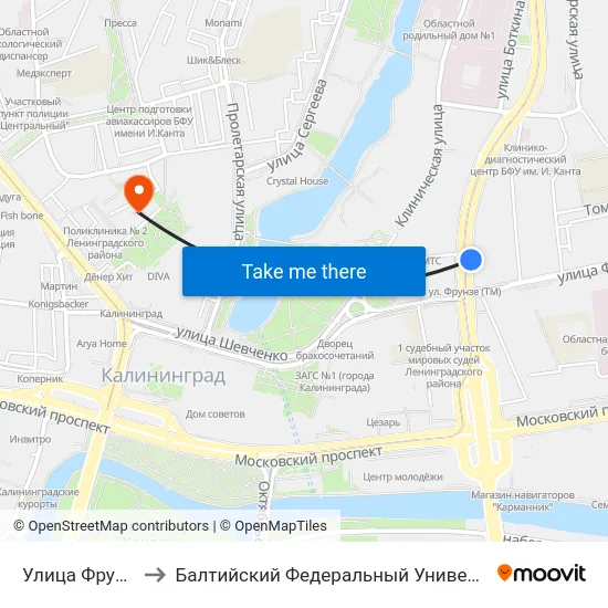 Улица Фрунзе (В Центр) to Балтийский Федеральный Университет Имени Иммануила Канта map