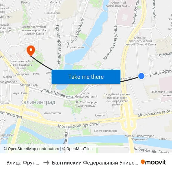Улица Фрунзе (Из Центра) to Балтийский Федеральный Университет Имени Иммануила Канта map