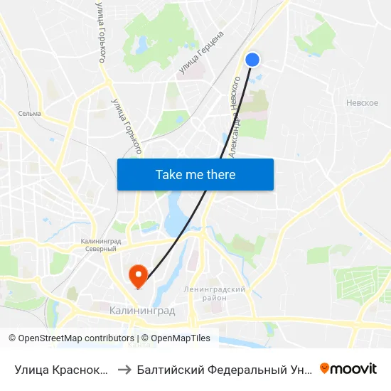Улица Краснокаменная (Из Центра) to Балтийский Федеральный Университет Имени Иммануила Канта map