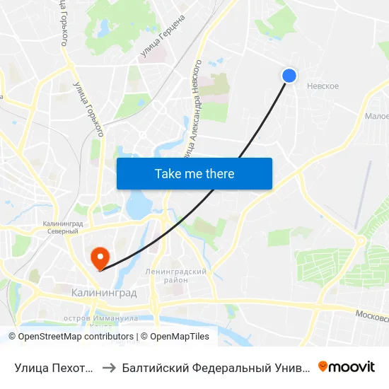 Улица Пехотная (Из Центра) to Балтийский Федеральный Университет Имени Иммануила Канта map