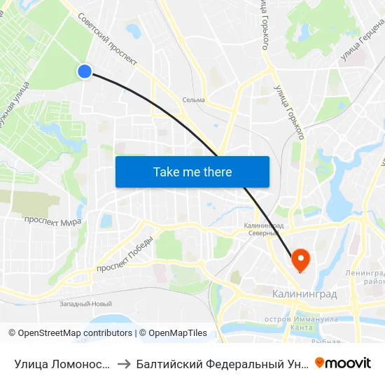 Улица Ломоносова (По Требованию) to Балтийский Федеральный Университет Имени Иммануила Канта map