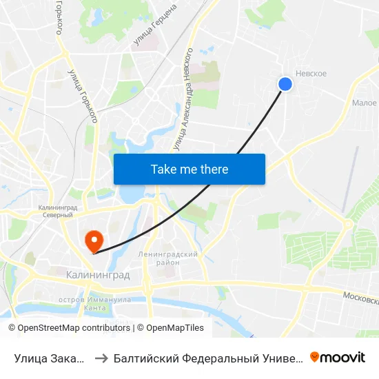 Улица Закатная (В Центр) to Балтийский Федеральный Университет Имени Иммануила Канта map