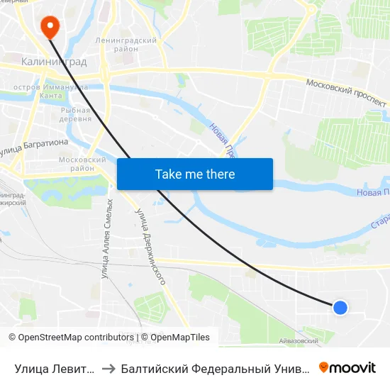 Улица Левитана (Конечная) to Балтийский Федеральный Университет Имени Иммануила Канта map