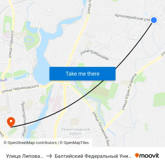 Улица Липовая Аллея (В Центр) to Балтийский Федеральный Университет Имени Иммануила Канта map