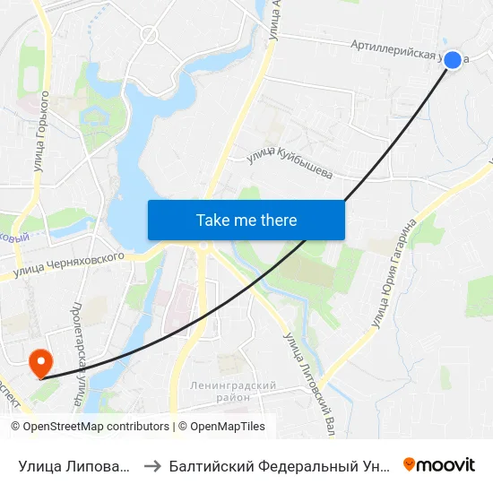 Улица Липовая Аллея (Из Центра) to Балтийский Федеральный Университет Имени Иммануила Канта map