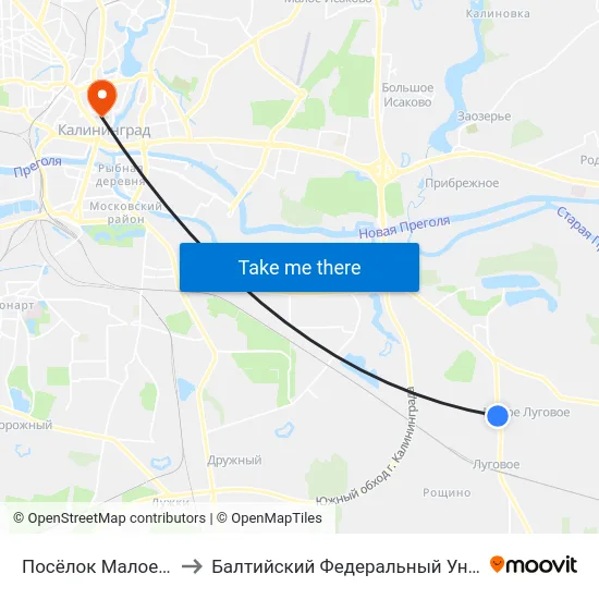 Посёлок Малое Луговое (Из Центра) to Балтийский Федеральный Университет Имени Иммануила Канта map