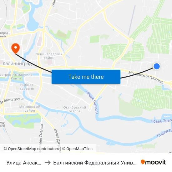 Улица Аксакова (Конечная) to Балтийский Федеральный Университет Имени Иммануила Канта map