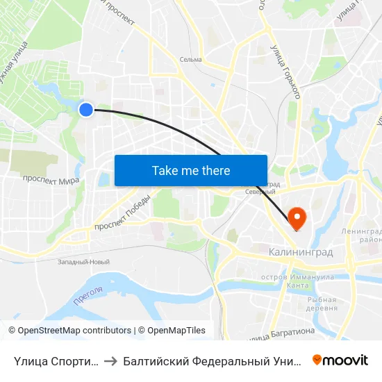 Yлица Спортивная (Конечная) to Балтийский Федеральный Университет Имени Иммануила Канта map