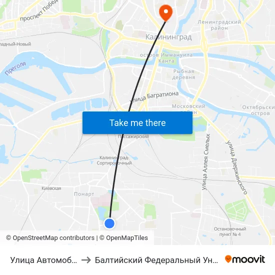 Улица Автомобильная (Из Центра) to Балтийский Федеральный Университет Имени Иммануила Канта map